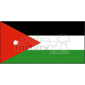 The clipart image shows the national flag of Jordan. It has a horizontal tricolor of black, white, and green, with a red chevron facing the hoist side bearing a white seven-pointed star. 