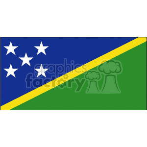 The clipart image depicts the flag of Solomon Islands. It features a blue field with a yellow diagonal stripe, over which a green triangle is superimposed on the fly side. There are five white stars on the blue field, which represent the five main groups of islands in the Solomon Islands.