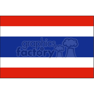 This image depicts the national flag of Thailand. The flag consists of horizontal stripes in the colors red, white, and blue, with red on the top and bottom, a blue stripe in the center that is twice as wide as the white stripes separating it from the red ones.