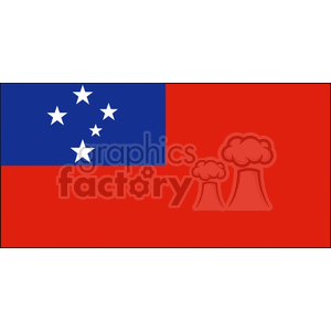 The clipart image shows the flag of Samoa. It features a red field with a blue rectangle in the upper hoist-side quadrant bearing five white five-pointed stars representing the Southern Cross constellation.
