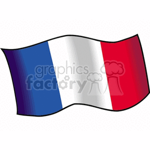 The image shows a clipart of a wavy French flag, depicted in its traditional colors of blue, white, and red vertical stripes.