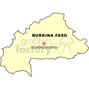 Clipart map of Burkina Faso highlighting Ouagadougou, its capital.