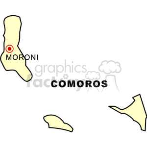 A simplified map of Comoros highlighting the capital city, Moroni.