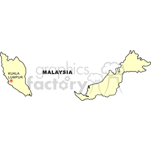 Clipart image of a map of Malaysia, highlighting Kuala Lumpur.