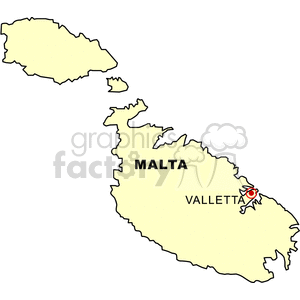 Map of Malta with Valletta Highlighted