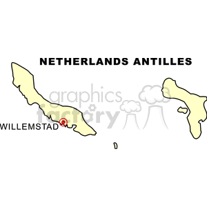 Clipart map of the Netherlands Antilles highlighting Willemstad.