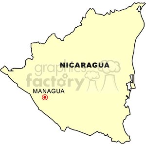 This clipart image shows a map of Nicaragua with the capital, Managua, marked.