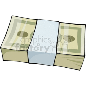 A clipart image of a stack of dollar bills wrapped with a white band.