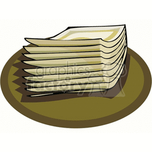 This clipart image features a stack of bank notes placed on a round background. 