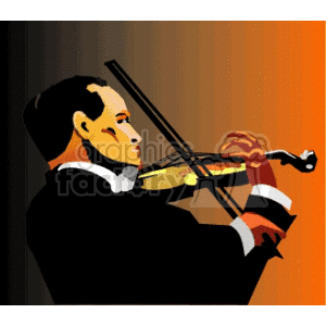 Illustration of a man playing the violin in an orchestral setting.