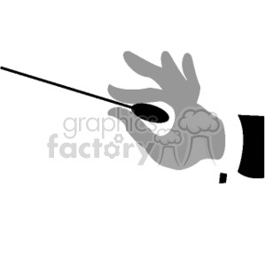 A clipart image of a hand holding a conductor's baton, symbolizing a music conductor or maestro leading an orchestra.