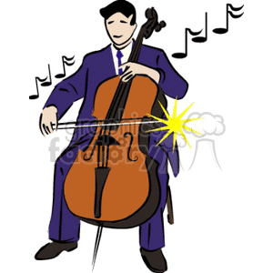 Illustration of a person playing a cello with musical notes around them.