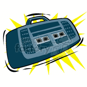 A stylized clipart image of a retro portable stereo boombox with speakers.