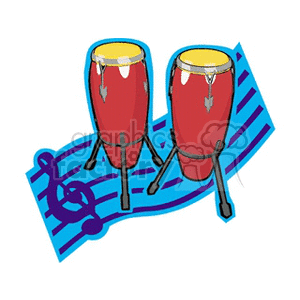 Clipart image of two conga drums with a musical note background.