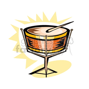 Clipart image of a percussion drum on a stand with a background of stylized sound waves.