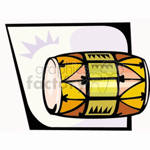 Colorful clipart illustration of a traditional drum with geometric patterns.