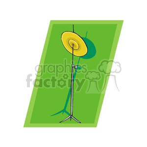 Illustration of a cymbal on a stand depicted in a stylized manner with a green background.