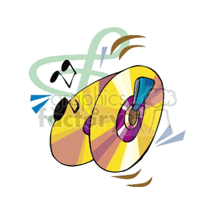 Colorful clipart of cymbals with musical notes and motion lines.