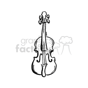 This clipart image features a line drawing of a string instrument that resembles a violin. It has a distinct curved body, f-holes, a fretted neck, tuning pegs at the top, and a chin rest, which are all characteristic features of a violin.