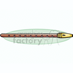 Clipart image of a wooden flute with a yellow mouthpiece, featuring several finger holes.