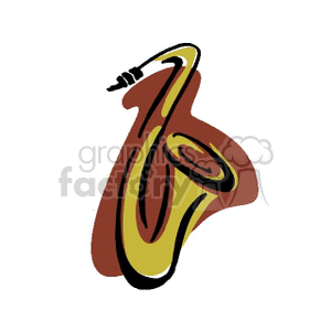 Artistic illustration of a saxophone in a stylized, abstract design.