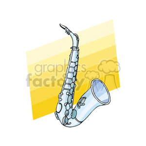 Clipart image of a saxophone illustration with a yellow background.