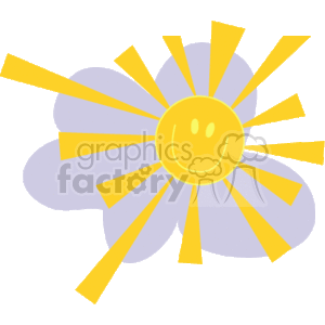 The clipart image features a stylized smiling sun partly covered by a cloud. The sun rays are spreading out in every direction, and the cloud appears light and fluffy. This combination typically denotes pleasant and partly sunny weather.