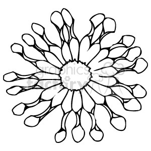 This clipart image contains a graphic representation of a flower with multiple layers of petals. The innermost petals are depicted as more densely packed and round-tipped, while the outer petals are longer with teardrop-shaped tips that give the flower a more dynamic, radiating appearance.