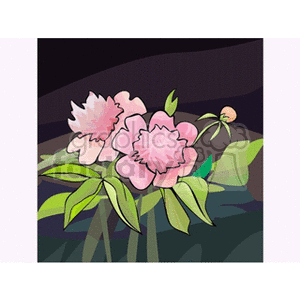 Pink Floral Illustration with Green Leaves