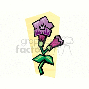 Colorful geometric flower illustration with purple and green elements.