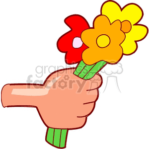 Cartoon Hand Holding Colorful Flowers