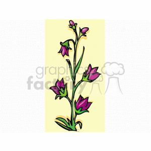 Clipart image of a stylized flower plant with purple blooms and green leaves on a light background.