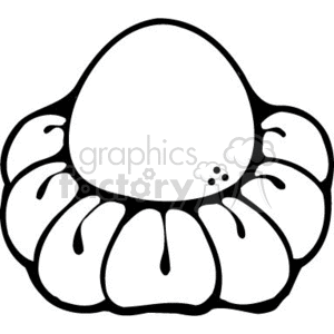 A black and white clipart image of a stylized flower with petals surrounding a central circular shape.