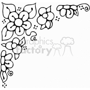 Black and white floral corner clipart with stylized flowers and leaves.