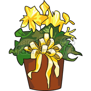 Yellow Flower Bouquet in Pot with Ribbon