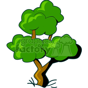 A clipart image of a green tree with a brown trunk and stylized leaves.