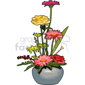 Clipart of a colorful bouquet in a vase featuring various flowers.