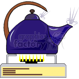 Blue smoking teapot sitting on a burner