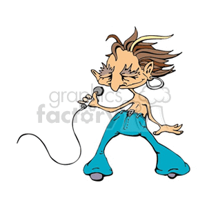 Cartoon Rock Star Singing with Microphone