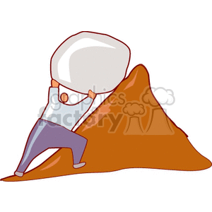 Clipart image of a person pushing a large rock up a steep hill, symbolizing struggle and perseverance.