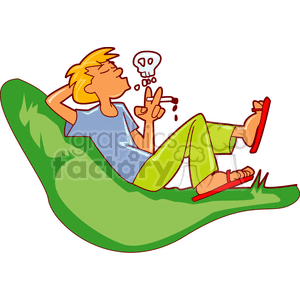 Relaxed Cartoon Character Smoking on grass