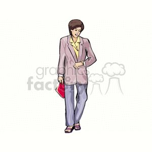 Clipart of a woman in business attire holding a red purse.