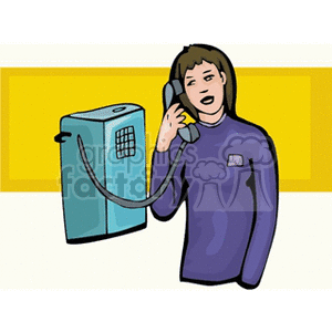 A woman talking on a payphone.