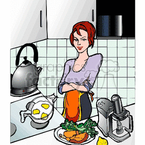 Woman Cooking Breakfast in Kitchen