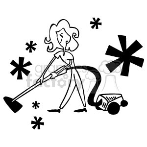   The image shows a stylized line drawing of a person vacuuming. The individual is holding and using a vacuum cleaner, with the cleaner