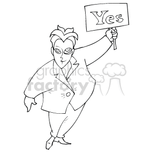 Cartoon Businessman Holding Yes Sign