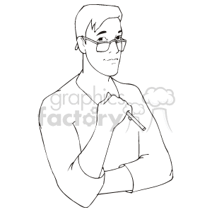 Contemplative Man with Glasses Holding Pen