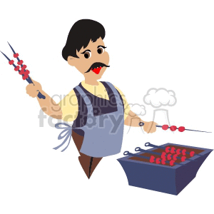 Cartoon Chef Grilling Shish Kabobs