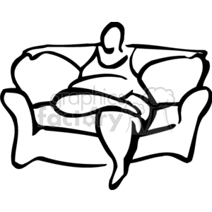 Line drawing of a person sitting on a sofa in a relaxed position.