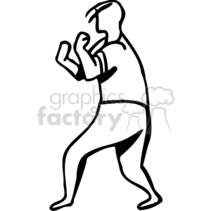 A black and white clipart image of a person in a fighting stance with fists raised.